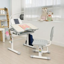 [일룸의자아기] 엠리빙 유아 어린이 높이조절 각도조절 책상 세트, 그레이, 책상+의자