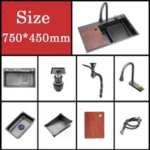 사각싱크볼 싱크대볼 사각씽크대 주방 싱크 폭포 수도꼭지 나노 304 스테인레스 스틸 탑 마운트 단일 그, 07 A1-7545