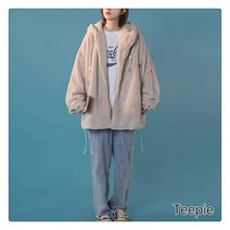 티피/Teepie 여성 가을 겨울 헐렁하다 지퍼 코트 기모 맨투맨
