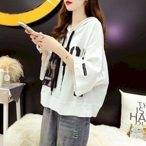 여자 후드 티 반팔 짧은 센스 여성 루즈 라지 사이즈 상의 올매치 캐주얼 여름