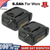 WORX 웍스 WA3525용 최대 20V 2팩 20V 최대 리튬 배터리 60Ah 전동 공구 WA3520, 6.0Ah, 배터리 2개