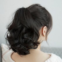 S컬 곱슬 묶음 꽁지 머리 포니테일 부분가발 인모가발, 흑갈색