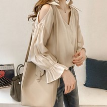 TQ 브이넥 어깨 리본 오프숄더 블라우스 TQ0390