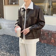 봄가을 남성 캐주얼 터틀넥 가죽 재킷 코트