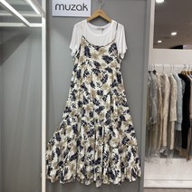 [무자크] 뷔스티에 잎사귀 패턴 롱 원피스 L6OP21