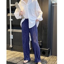 아토즈라인 여성용 냉감 밴딩 와이드 플리츠 주름 긴바지
