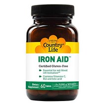 Country Life Iron Aid - 60 Tablets - Essential for red-Blood-Cell Formation - Contains Vitamin C B1, 1, 상세참조