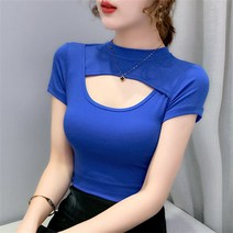 SJW 여름 여성 무지 반팔티셔츠 가슴 트임 슬림핏 쫄티 상의 빅사이즈 S~3XL 10가지 컬러