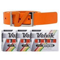 Volvik 새로운 선명한 3피스 고가시성 프리미엄 매트 마감 컬러 골프공 3다스 (오렌지 색상 36공) 정품 이탈리아 가죽 네이비 컬러 벨트 번들., 오렌지 벨트, 주황색, 주황색