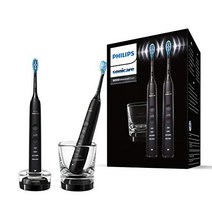 독일 직구 필립스 소닉케어 DiamondClean 9000 전동 칫솔 더블 팩 HX9914/54 음파 칫솔 2개 타이머 및 충전 유리-17937, 블랙과 로즈 골드, 흰색 브러시 헤드가 있는 번들