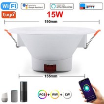 LED 통 5W 7W 9W 10W 15W 220V 밝기 조절 가능한 스포트 Led 조명 홈 RGB + CW WW 스마트 천장 램프, WiFi 15W, 2 Pieces