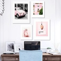 셀러허브 Pink 북유럽 인테리어 액자 No15 27 프레임 6호 41x32cm, 15.핑크하우스B/프레임액자(흰색)