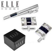 엘르옴므 엘르옴므 엘르옴므 넥타이핀/커프스 세트- 블루골드바 (P000633284)