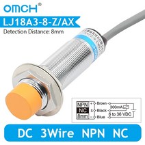 OMCH M18 유도 근접 센서 스위치 감지 PNP NPN NO/NC DC 6V-36V 범위 5mm 8mm, 01 DC 3 Wire NPN NC