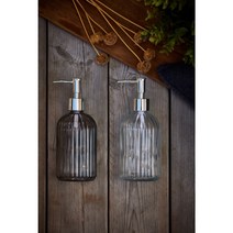 폴리에라드 400ml 라인 글라스 유러피안 욕실 주방 디스펜서 핸드워시통 용기, 라잇그레이+라잇클리어