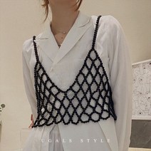 여성여름조끼 블랙 비즈 그물 뷔스티에 손뜨개조끼