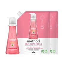 메소드 디쉬 솝 주방세제 핑크 그레이프후르트 본품 532ml*1개 + 리필 1000ml*2개, 용기 532ml + 리필1000mlx2개
