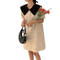 인형 칼라 드레스 동대문 2023 여름 뉴 프론트 및 백 웨어 명암 색 활 여성 블랙 독립역