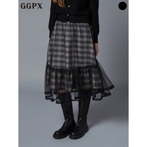 GGPX 샤 레이스 체크 롱 스커트 GO9SK013F