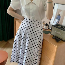 깔끔한 여자 땡땡이치마 고무줄치마 A라인 롱스커트