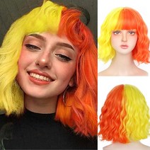 여자 단발 정수리 할머니 중년 항암 여성 통가발 반가발 aisi hair 합성 짧은 용, 황토색, 12인치