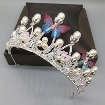 왕관 머리장식 우아한 나비 진주 왕관 액세서리 결혼식 디너 파티 드레스 머리장식 공연