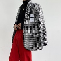 남자 하운드체크 자켓 레터링 패치 아우터 블래이저 재킷