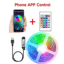 [LED TV 티비] 블루투스 LED 스트립 SMD5050 전화 제어 네온 얼음 조명 24 키 램프 침실 장식 TV 백라이트 DC5V 룸, [04] BT 24keys full set, [01] 1m