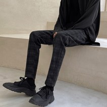 패셔너블 팬츠 배합 워커부츠 가오자차오 발 형 스승 트렌드 남성의류 건달카리스마 슬림 스키니 체크 3867497483