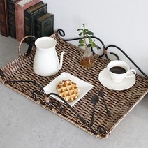 라탄 트레이 홈 카페 인테리어 쟁반 사각 빵 베이커리 디저트트레이