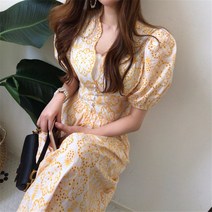 L.HOUSESTORE세일/여름 퍼프 펀칭 플라워 슬림 여성 롱 원피스 원피스하객룩 여성의류쇼핑몰 트위드원피스