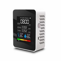 공기질측정기 5 in1 실내 공기질 모니터 co2 미터 lcd 디지털 온도 습도 이산화탄소 tvoc hcho 감지기 ndir 센서 알람, 하얀, 하얀색
