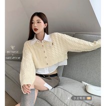 여성 스웨터 셔츠 꽈배기 트위스트 짧은 탑 자켓 느슨한 니트 미니 카디건 코디 세트