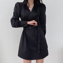 [랜덤플레이] 브이넥 트렌치 허리 벨트 심플 원피스