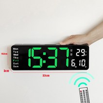 집들이 선물 무선led벽시계 LED 디지털 카운트 다운 벽시계 대형 스크린 온도 날짜 요일 표시 밍 전자 시계 식당 장식 리모컨 포함, [14] E-Black Green