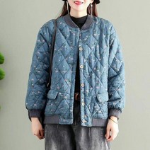 가벼운 중학생 고등학생 패딩 누빔 점퍼 여성 레트로 플로랄 코튼 코트 올 매치 퀼트 두꺼운 마름모 싱글