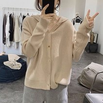 아이엠몽 여성용 루즈핏 후드 지야 니트 가디건