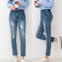 JnJ 여자 하이웨이스트 찢어진 스판 스키니진 등원룩 외출