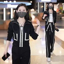 가을 겨울 여성을 위한 인터넷 연예인 캐주얼 운동복 새로운 대형 스타일리쉬 연령 감소 날씬함과 기질 투피스 트렌디 세트