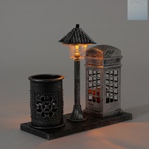 socean 책상 꾸미기 조명 펜꽂이 실버 (전화부스) 빈티지 펜꽃이 레트로 연필꽂이 데스크 인테리어 조명 데스크 장
