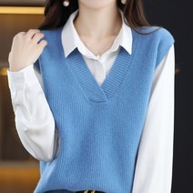 여성 봄가을 부드러운 브이넥 스웨터 니트 조끼
