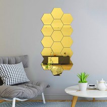 그린생활 트렌디 인테리어 아크릴 거울 16p 육각형 골드 벽거울, 상세 참조