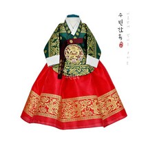 (1~15세)전통용수여아한복 초록금박당의/홍치마