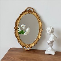 유럽풍 레트로 금장 엔틱거울 소품 벽걸이 현관, 엔틱골드 + 타원