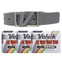 Volvik 새로운 선명한 3피스 고가시성 프리미엄 매트 마감 컬러 골프공 3다스 (오렌지 색상 36공) 정품 이탈리아 가죽 네이비 컬러 벨트 번들., 그레이 벨트, 주황색