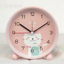 에끌 예쁜탁상시계 신혼선물 알람시계 음소거 알람 시계 학생 침실 침대 옆 시계 어린이 만화 데스크탑 야간 조명 테이블 시계 소녀-12590, 06. 4 인치 핑크 고양이