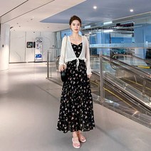 쉬폰 허리 스트링 롱원피스 나시 원피스 여여름 프렌치 디자인 감각 슬림핏 케이프