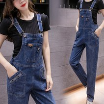 도니와 여성 진청바지 슬림핏 청멜빵바지 데일리룩