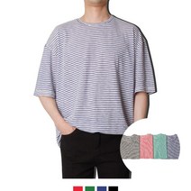 오버핏 스트라이프 반팔티 남녀공용