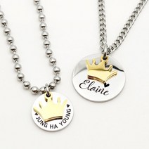 [깊은각인] 써지컬스틸 골드왕관 원목걸이 원팔찌 미아방지목걸이 미아방지팔찌, 목걸이(작은원-15mm), 목걸이-커브체인3mm, 남성용